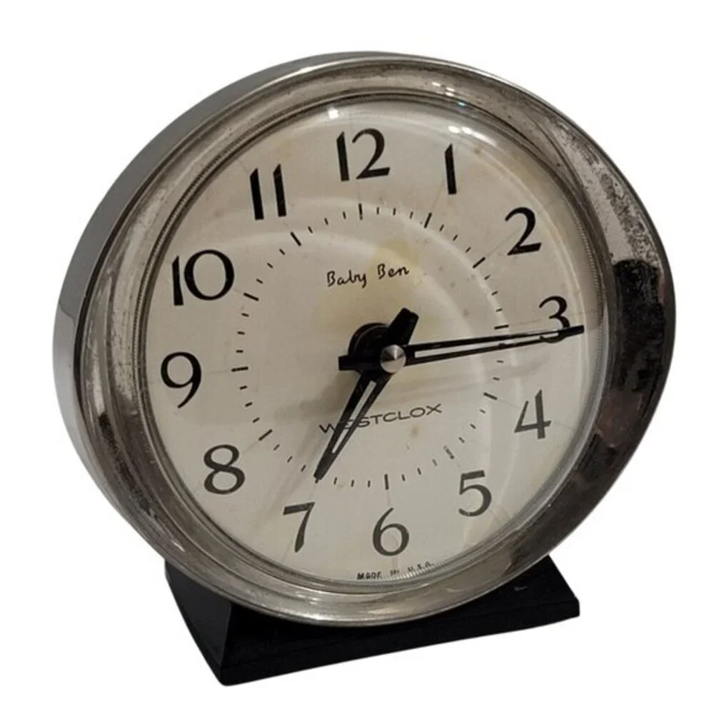 Vintage Westclox Baby Ben Alarm Clock Original Box Black & White